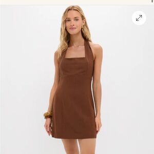 Brown Halter Mini linen Dress- Tuckernuck